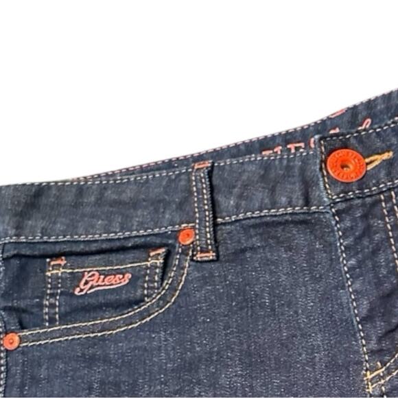 GUESS Woman’s Dark Blue Denim Shorts Orange embroidered and buttons Size 28 - Picture 3 of 6